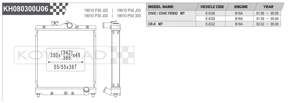 Koyo (Koyorad) Performance Radiator: Honda Civic EG / CR-X