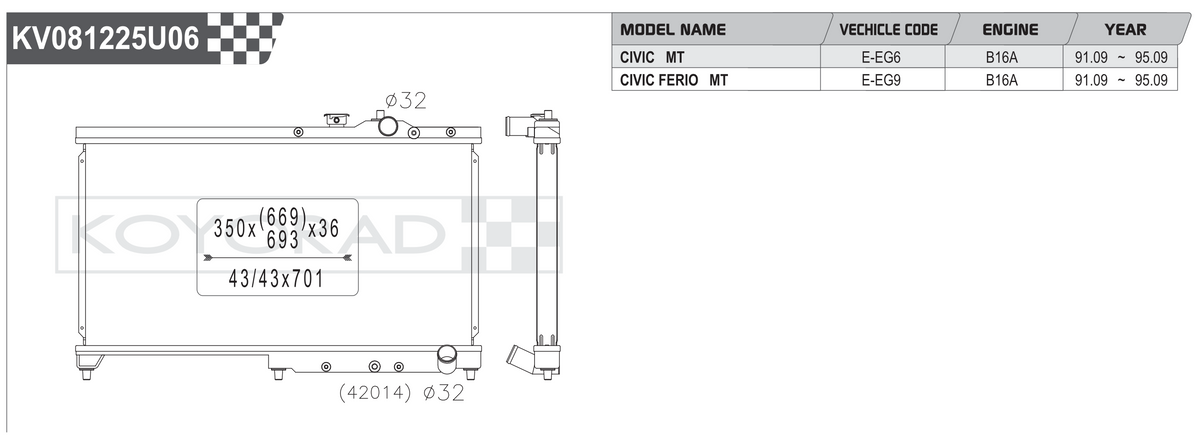 Koyo (Koyorad) Performance Radiator: Honda Civic EG / EK
