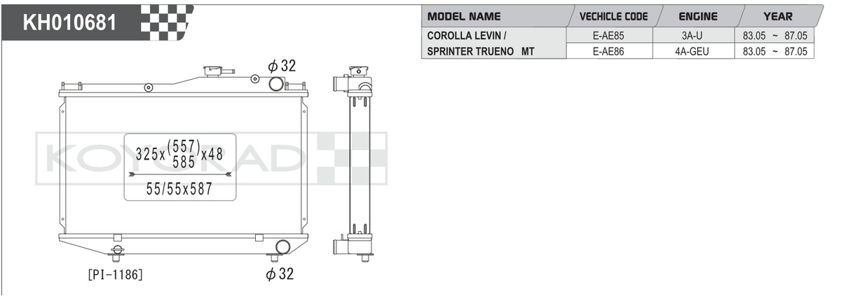 Koyo (Koyorad) Performance Radiator: Toyota Corolla Levin