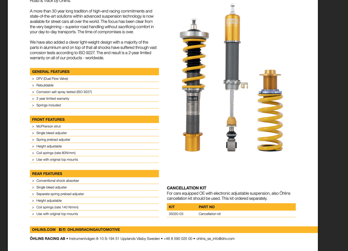 Öhlins Road & Track Coilovers – BMW 1/2/3/4 Series