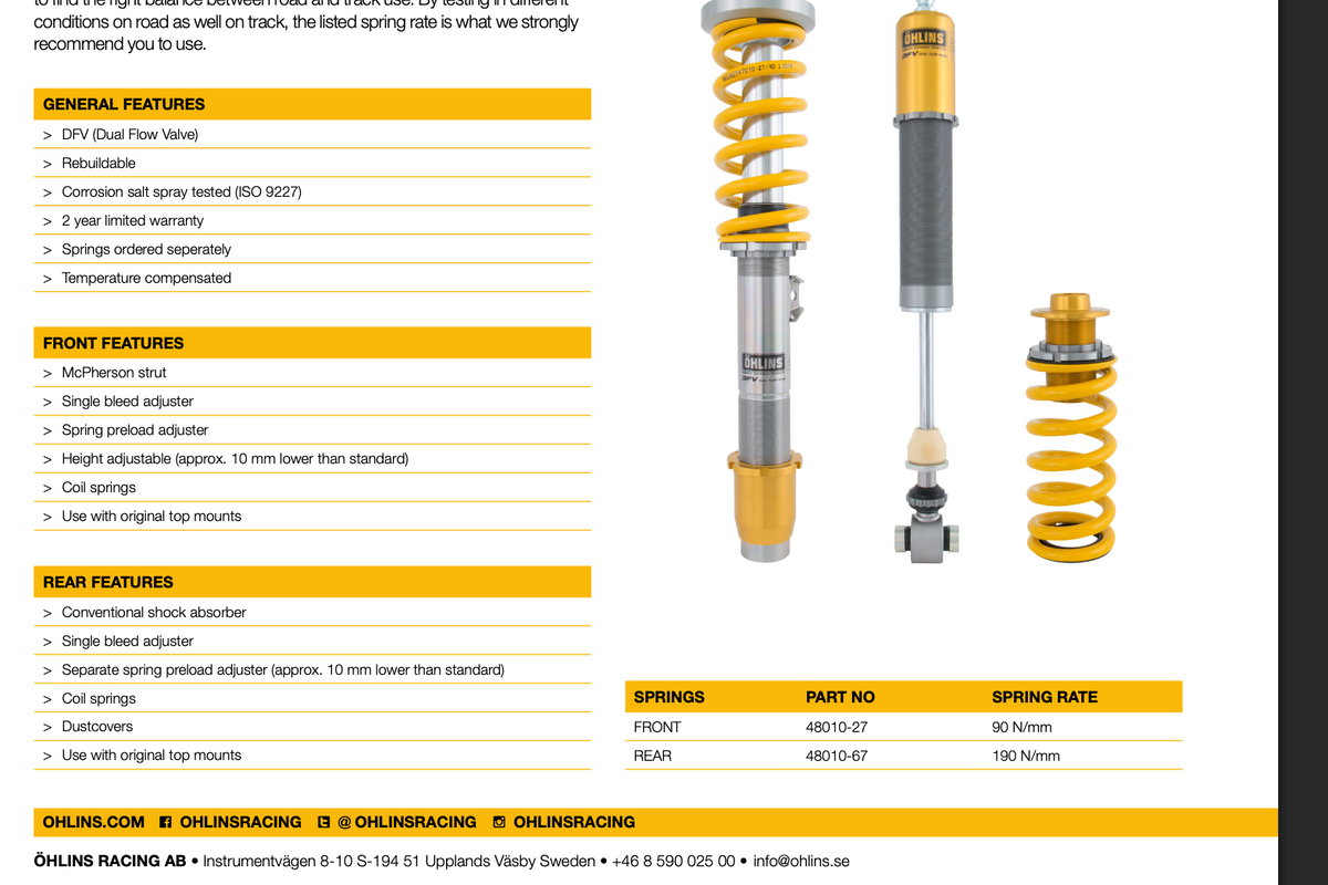 Öhlins Road & Track Coilovers – BMW M2 F87 / M3 F80 / M4