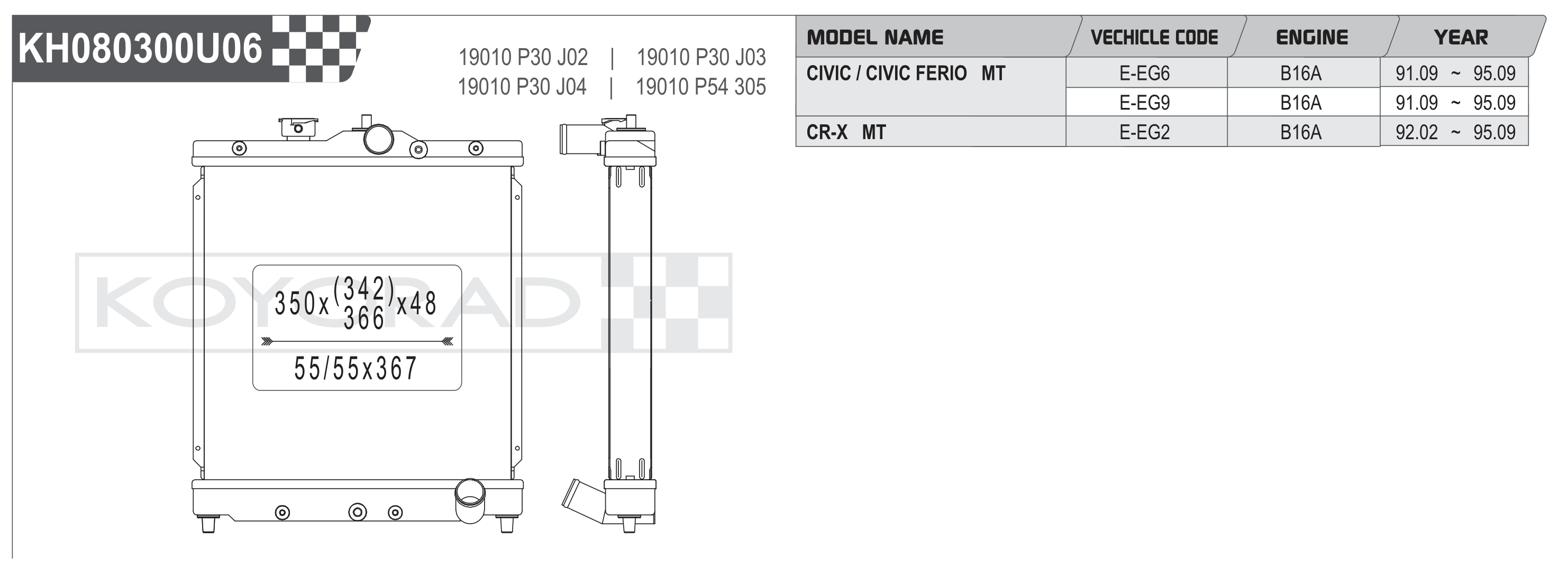 Koyo (Koyorad) Performance Radiator: Honda Civic EG / CR-X