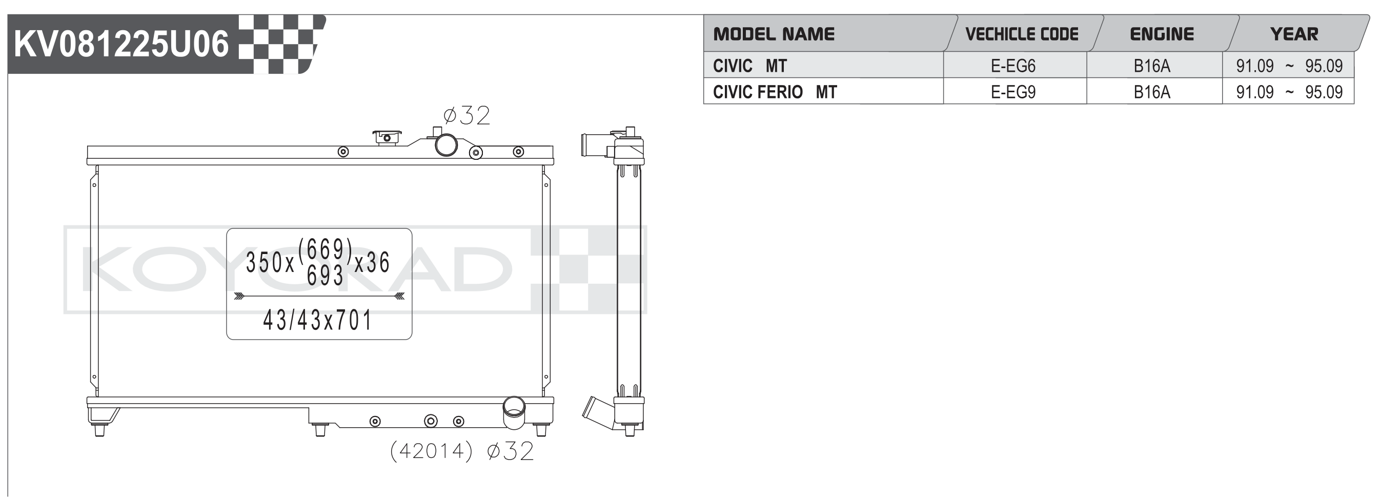 Koyo (Koyorad) Performance Radiator: Honda Civic EG / EK