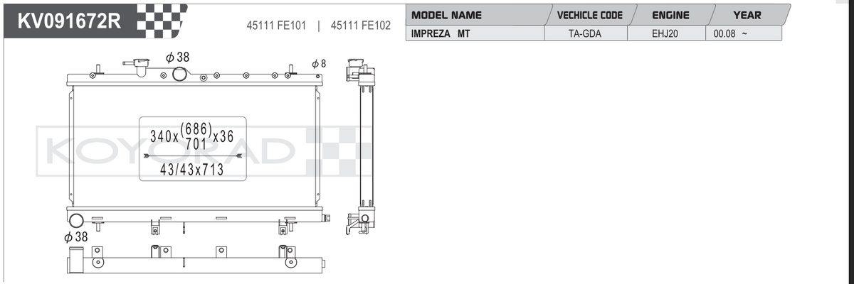 Koyo (Koyorad) Performance Radiator: Subaru Impreza WRX