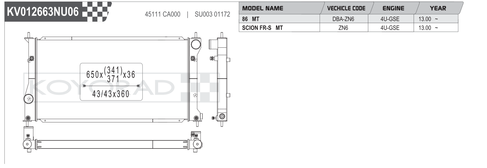 Koyo (Koyorad) Performance Radiator: Toyota 86 / GR86