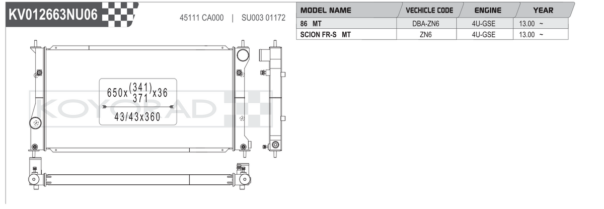 Koyo (Koyorad) Performance Radiator: Toyota 86 / GR86