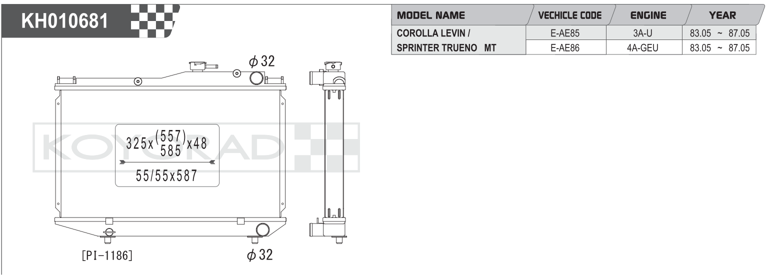 Koyo (Koyorad) Performance Radiator: Toyota Corolla Levin