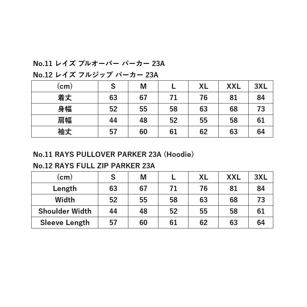 No.12 RAYS FULL ZIP PARKER 23A - Merchandise