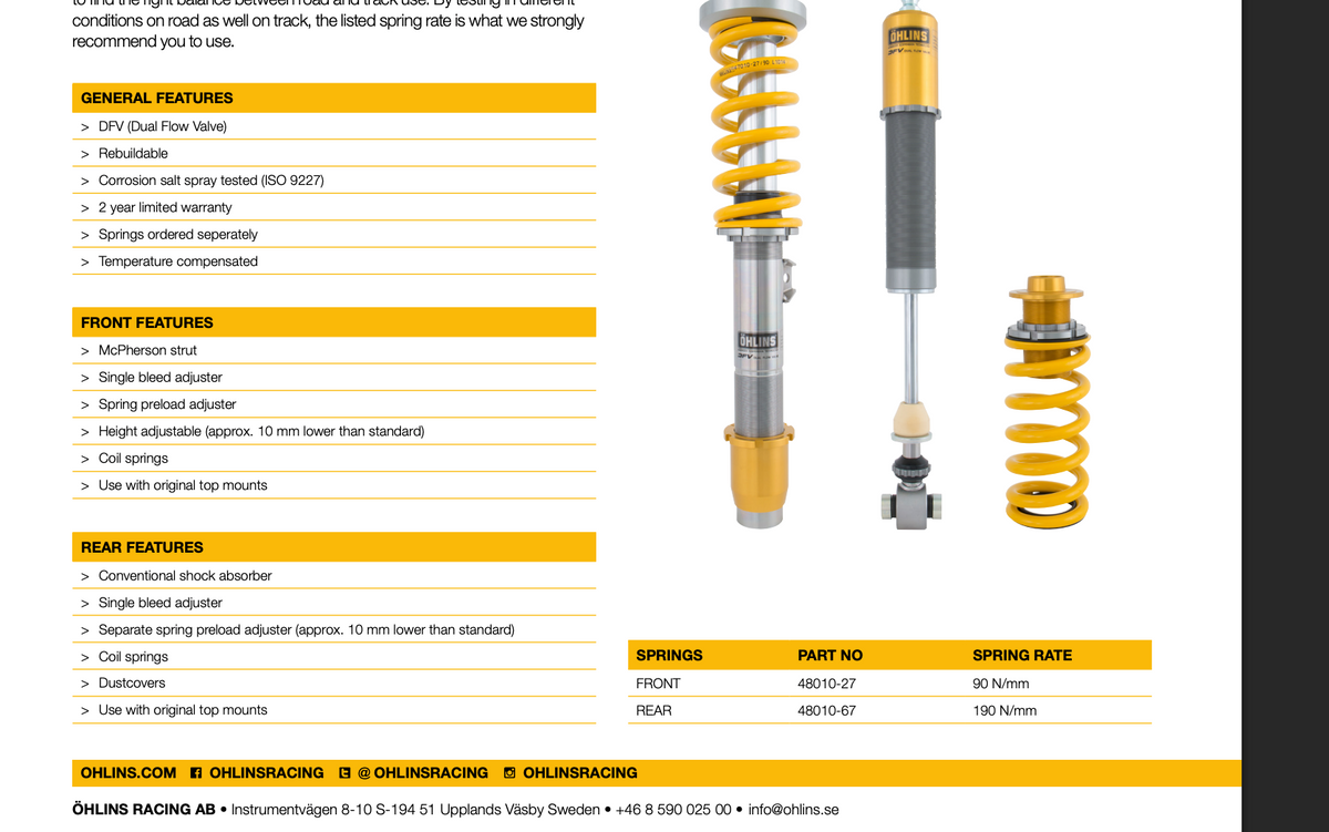 Öhlins Road & Track Coilovers – BMW M2 F87 / M3 F80 / M4