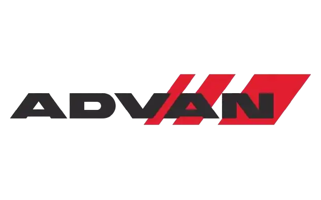 A stylized ’ADVAN’ logo with black and red lettering.
